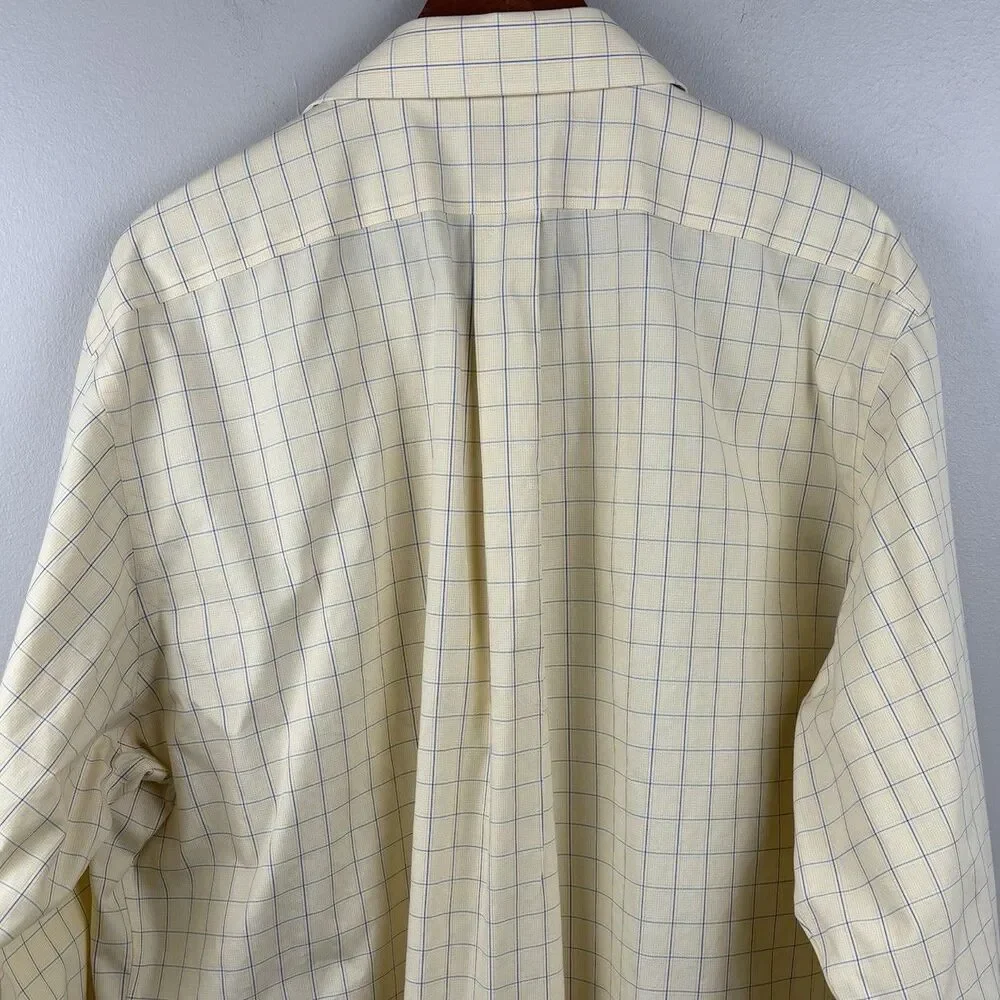 Brooks Brothers Men 17 1/2 - 4/5 Yellow Check Dress Shirt Regular Fit Cotton